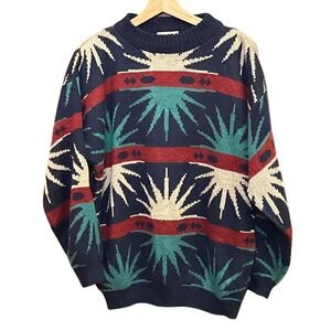Vintage 90s DEB Southwestern Sunburst Sweater Desert Graphic Knit Cozy Grunge